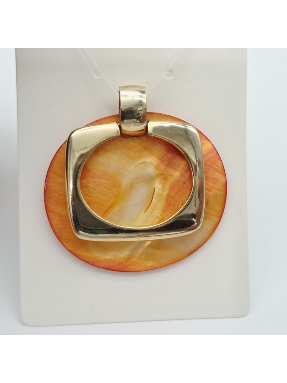 Round Gold-Tone Pendant With Orange Shell Disc Accent For Necklace Jewelry